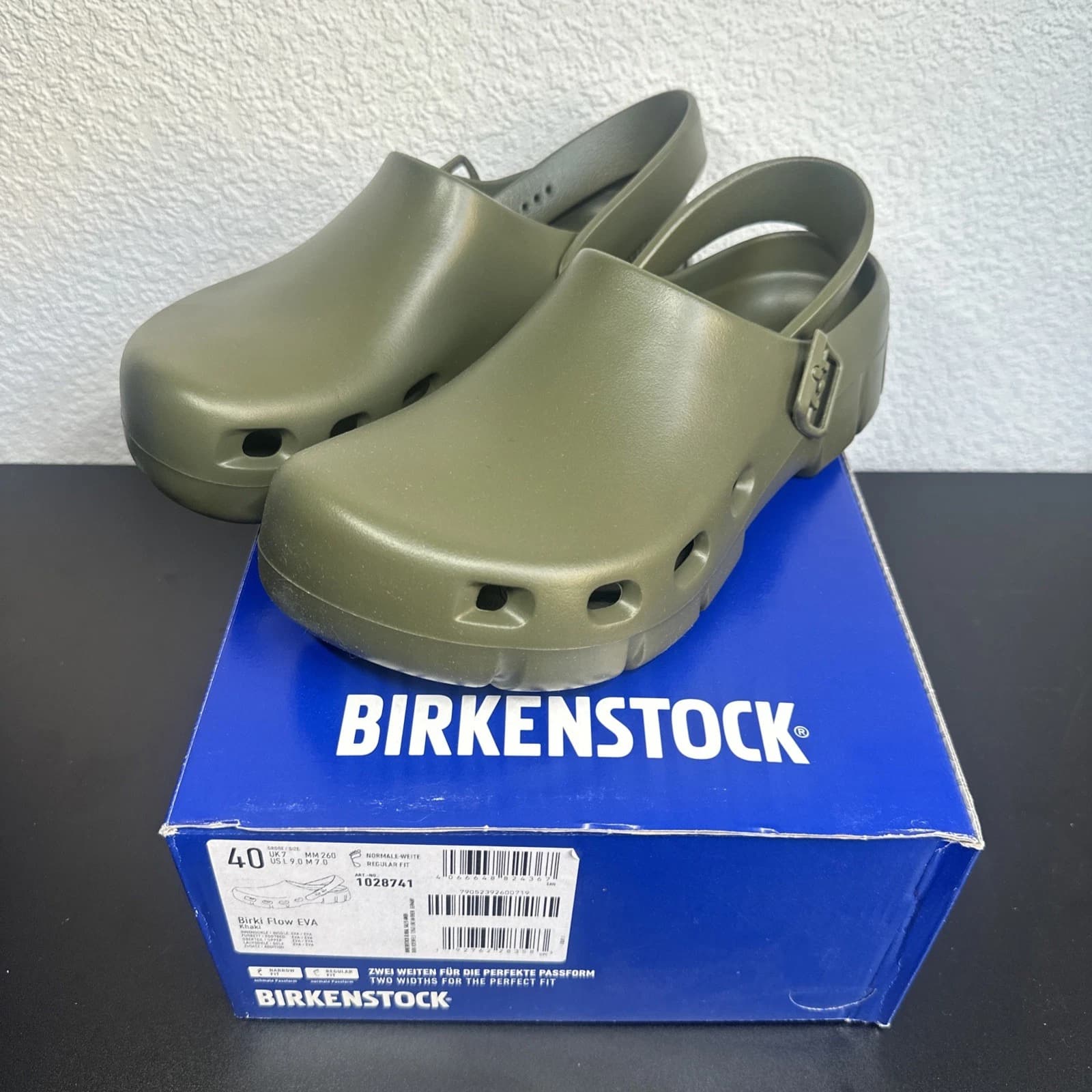 Birkenstock Birki Flow EVA Khaki Gr. 40 Regular Fit Clogs Sandalen Normale Weite