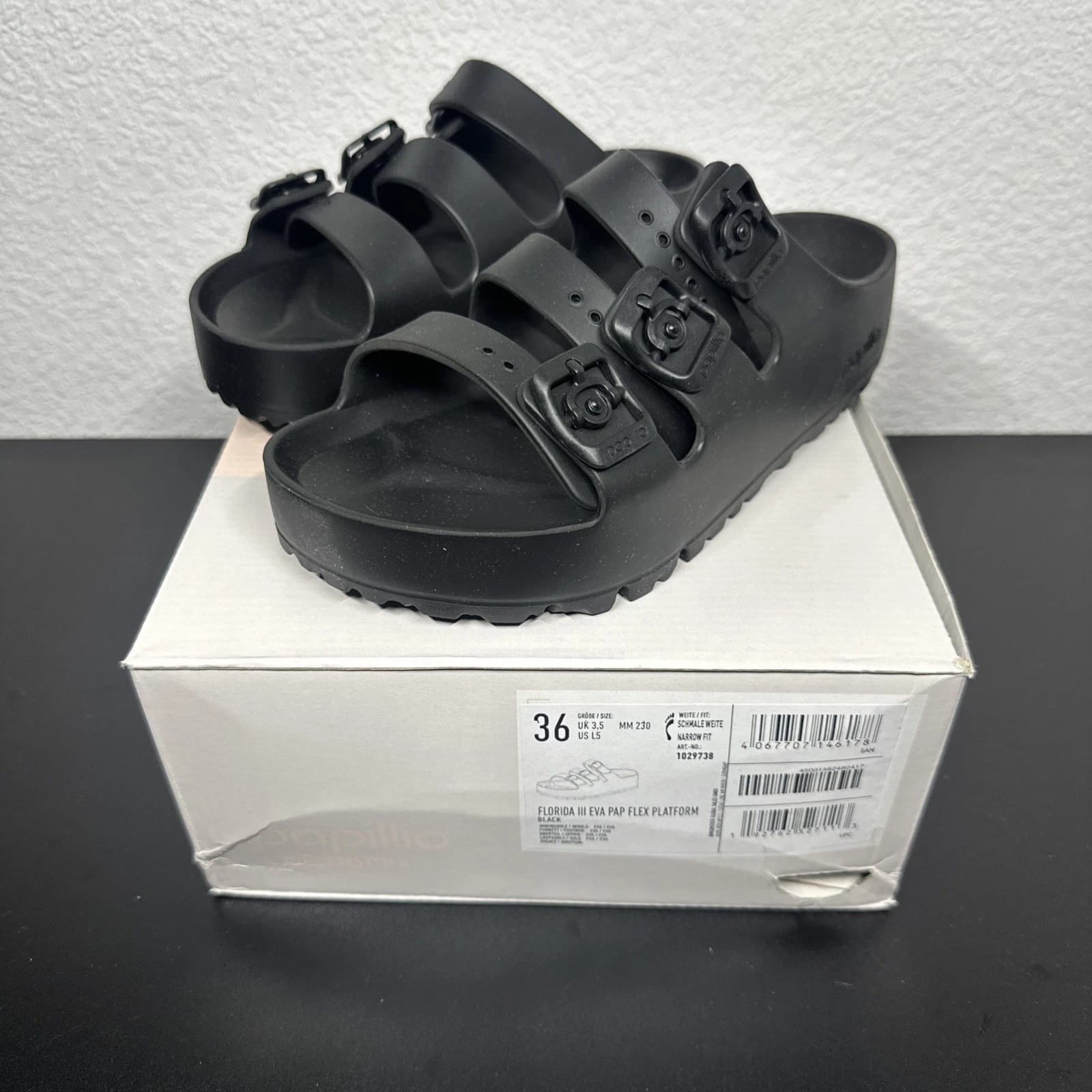 Birkenstock Papillio Florida Platform EVA Schwarz Sandale Gr. 36 Schmale Weite