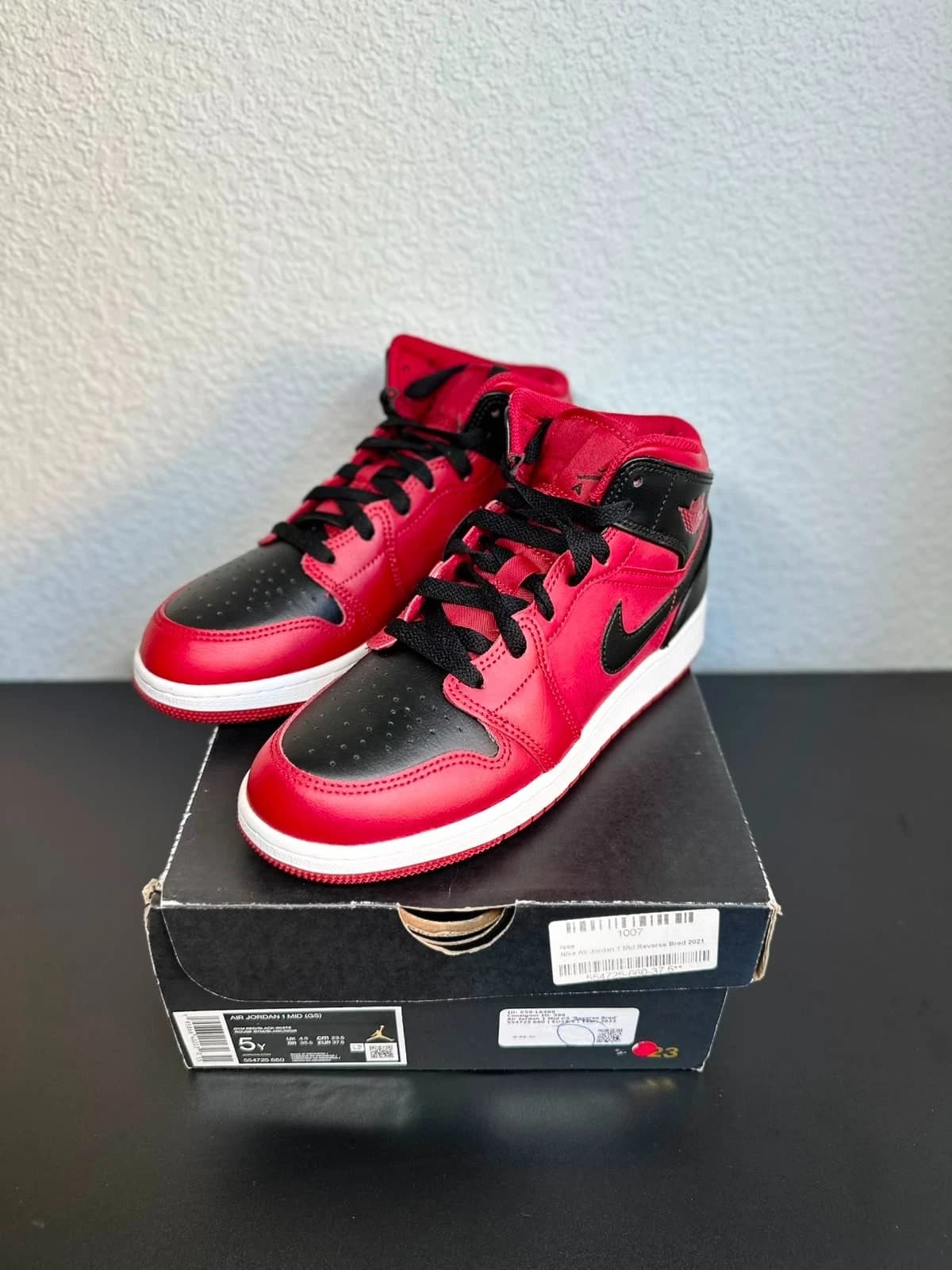 Nike Air Jordan 1 Mid GS Gym Reverse Bred Red Black White EUR 37,5 Sneaker Neu