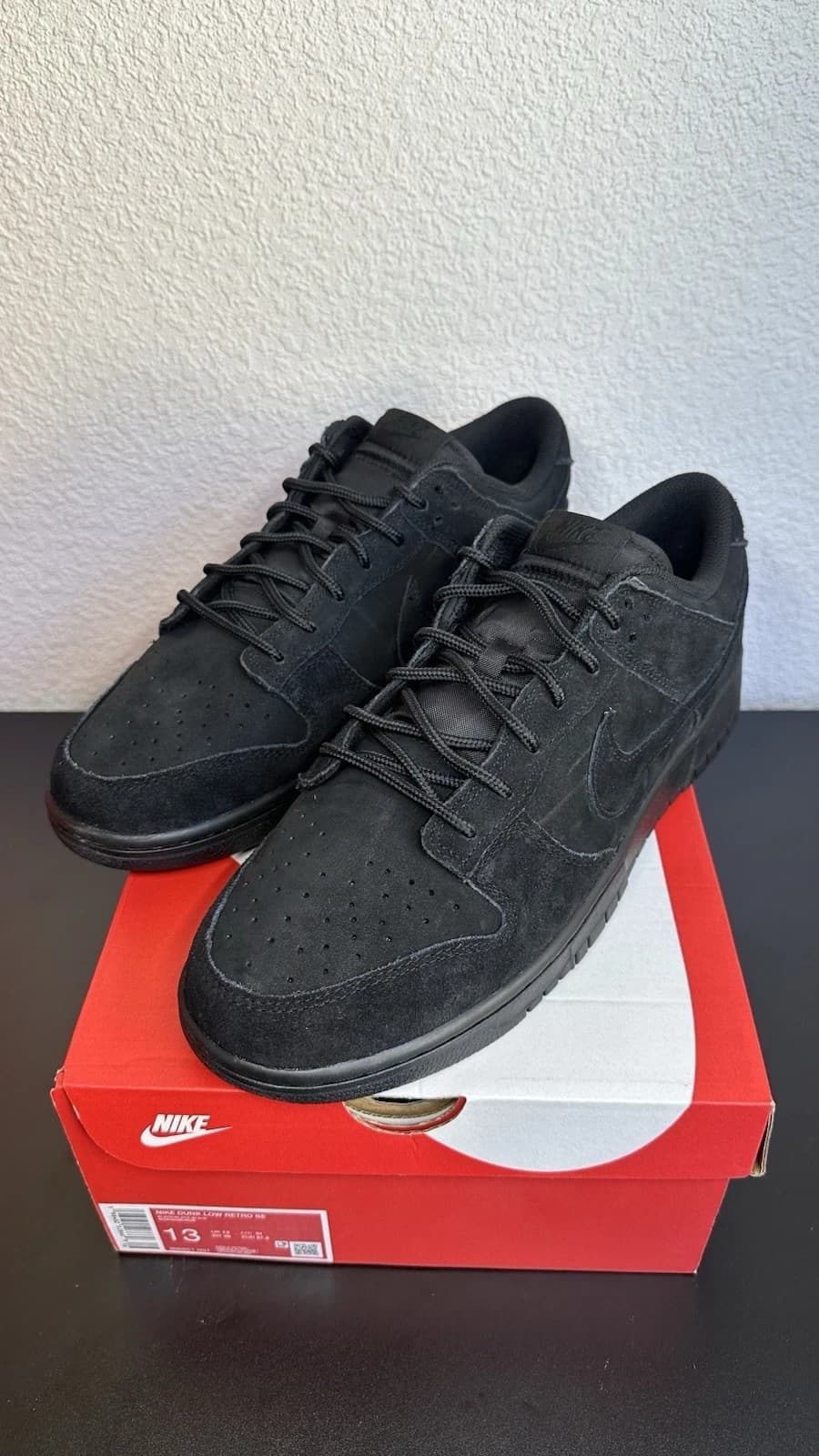 Nike Dunk Low Retro SE Triple Black Sneaker Gr. 47,5 Neu Schwarz Wildleder